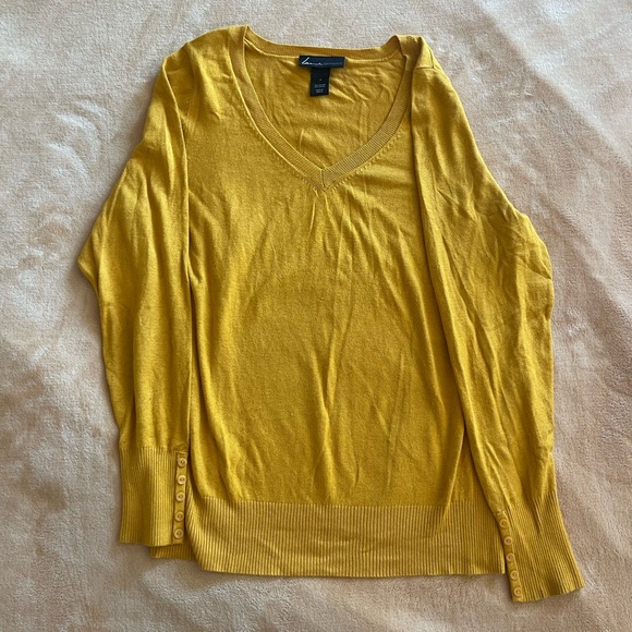 Lane Bryant Mustard V-Neck Light Sweater - Picture 1 of 4